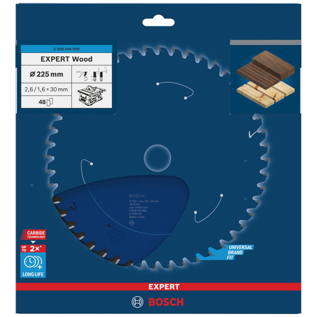 Bosch Kreissägeblatt Expert for Wood, 225 x 30 x 2,6 mm, 48