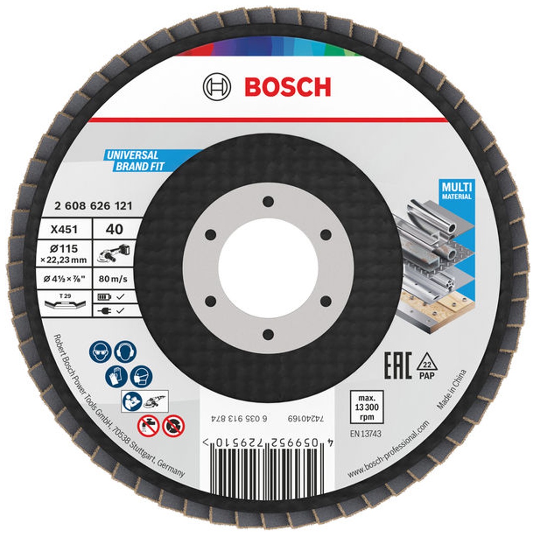 Bosch X451 Fächerschleifscheibe, 115 x 22,23 mm, K40, Z29, 60-tlg.