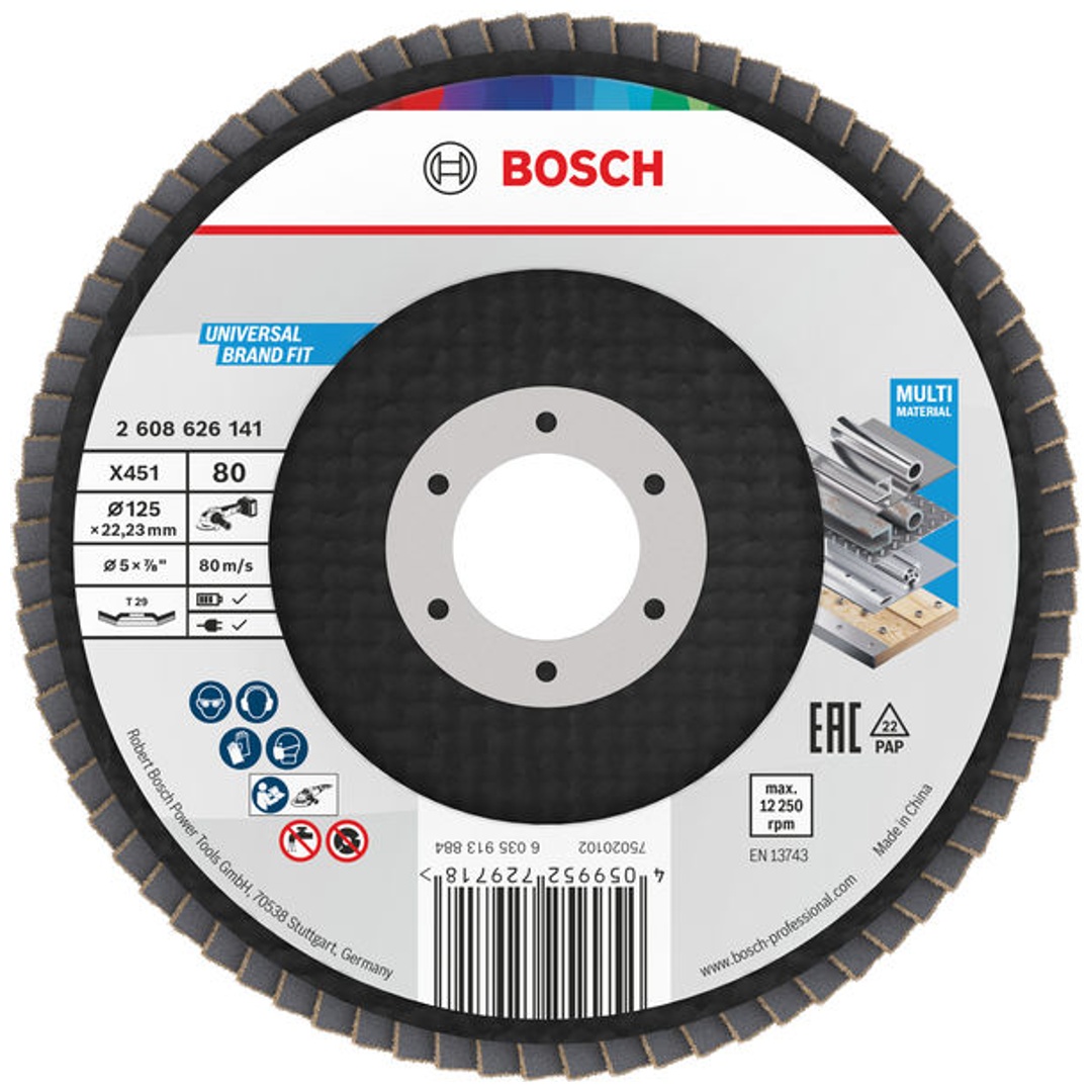 Bosch X451 Fächerschleifscheibe, 125 x 22,23 mm, K80, Z29, 60-tlg.