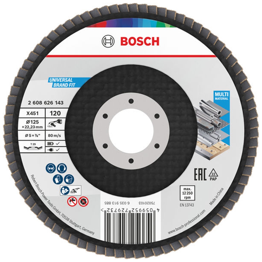 Bosch X451 Fächerschleifscheibe, 125 x 22,23 mm, K120, Z29, 60-tlg