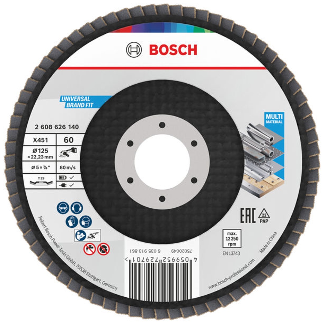 Bosch X451 Fächerschleifscheibe, 125 x 22,23 mm, K60, Z29, 15-tlg.