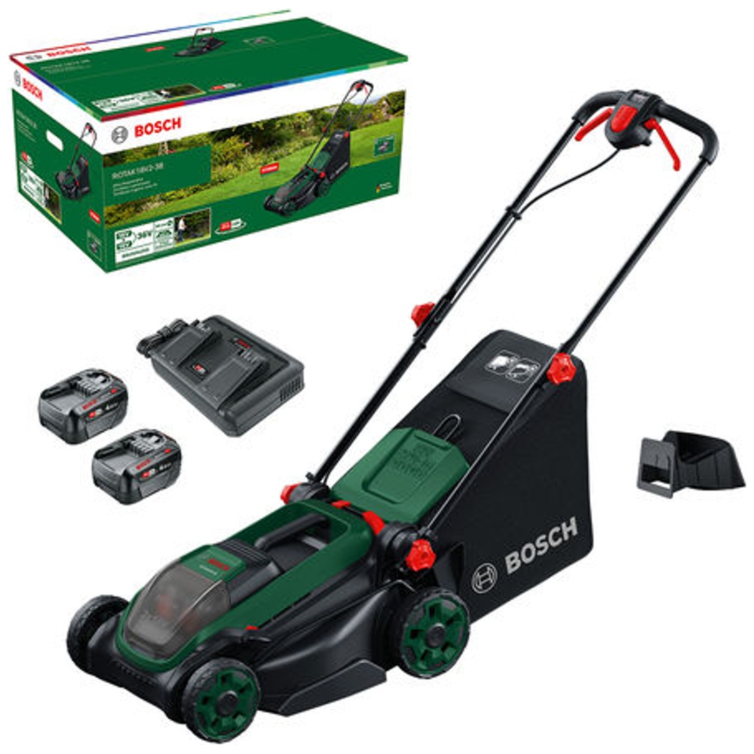 Bosch Akku-Rasenmäher ROTAK18V2-38, incl. 2x Akku 4 Ah, Ladegerät, Karton