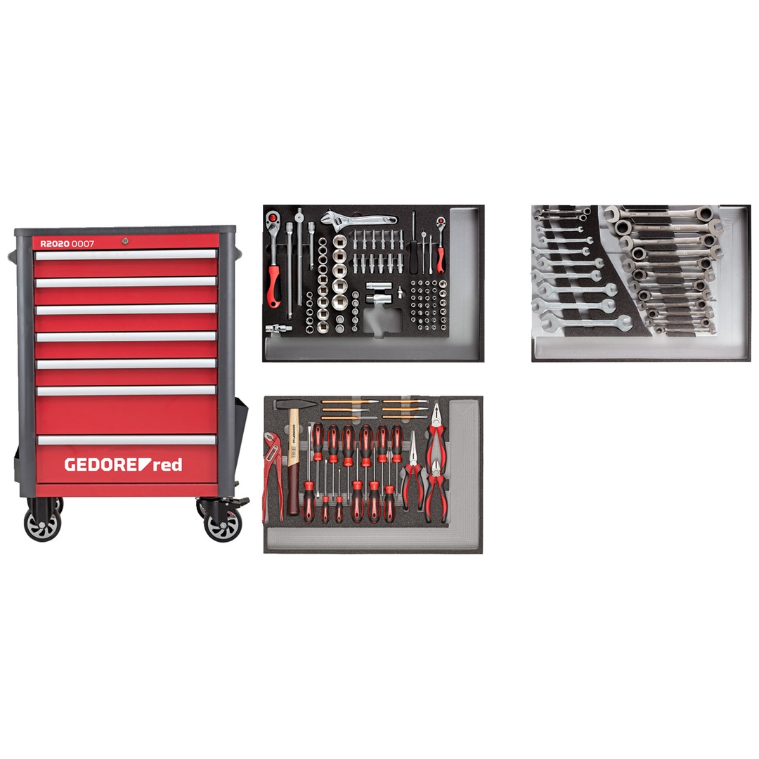 Gedore Werkzeugsatz im Werkstattwagen WINGMAN rot 129-tlg., Art.Nr. 3301694