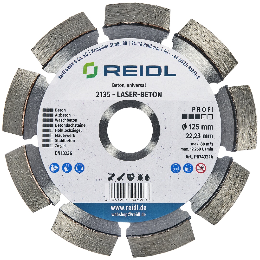 Reidl Fastener Reidl Diamant-Trennscheibe Laser-Beton 125 x 2,2 x 10 x 22,23 mm blank