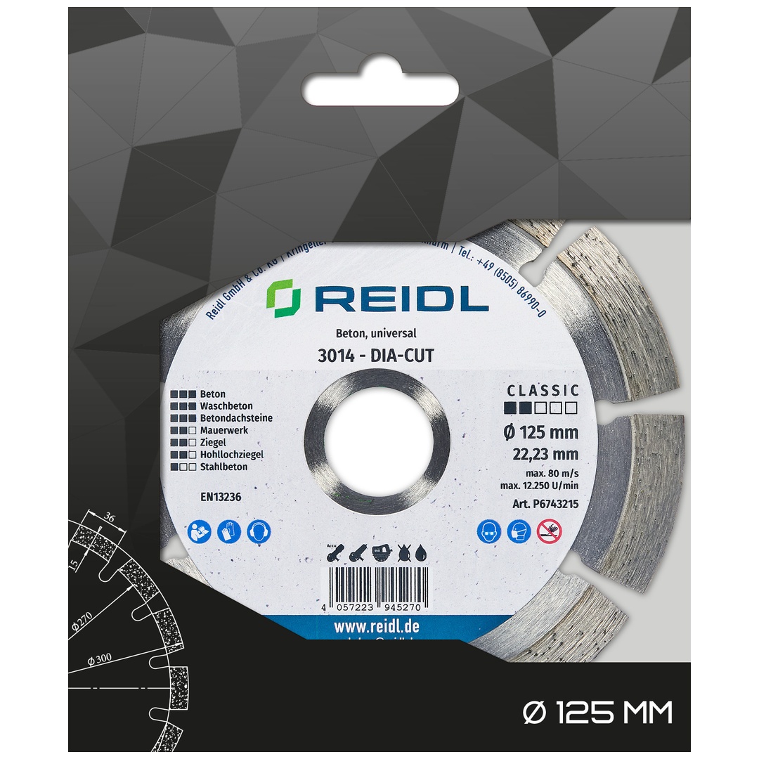 Reidl Fastener Reidl Diamant-Trennscheibe Dia-Cut Beton 125 x 1,8 x 10 x 22,23 mm blank