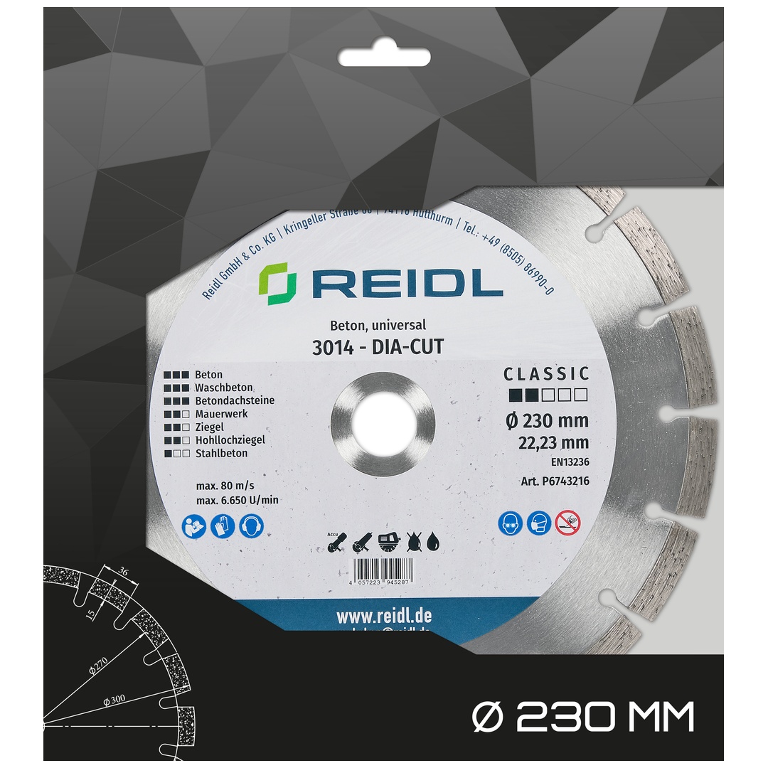 Reidl Fastener Reidl Diamant-Trennscheibe Dia-Cut Beton 230 x 2,4 x 10 x 22,23 mm blank