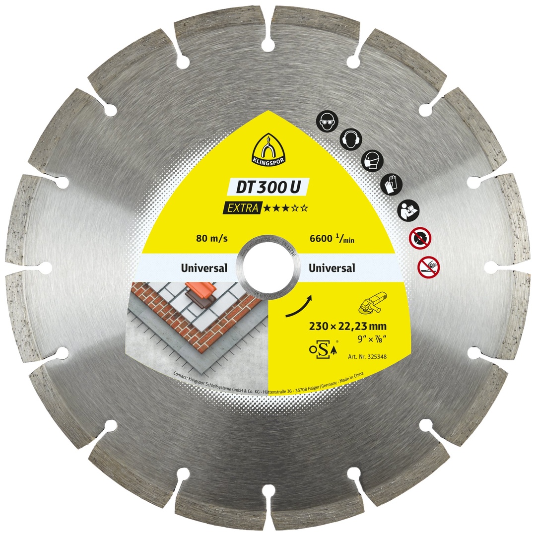 Klingspor DT 300 U Diamanttrennscheiben, 230 x 2,3 x 22,23 mm 16 Segmente 40,2 x 2,3 x 7 mm, Standardverzahnung
