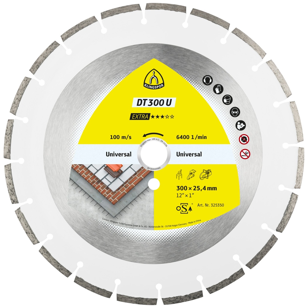 Klingspor DT 300 U Diamanttrennscheiben, 350 x 2,8 x 25,4 mm 20 Segmente 50,1 x 2,8 x 7 mm, Standardverzahnung