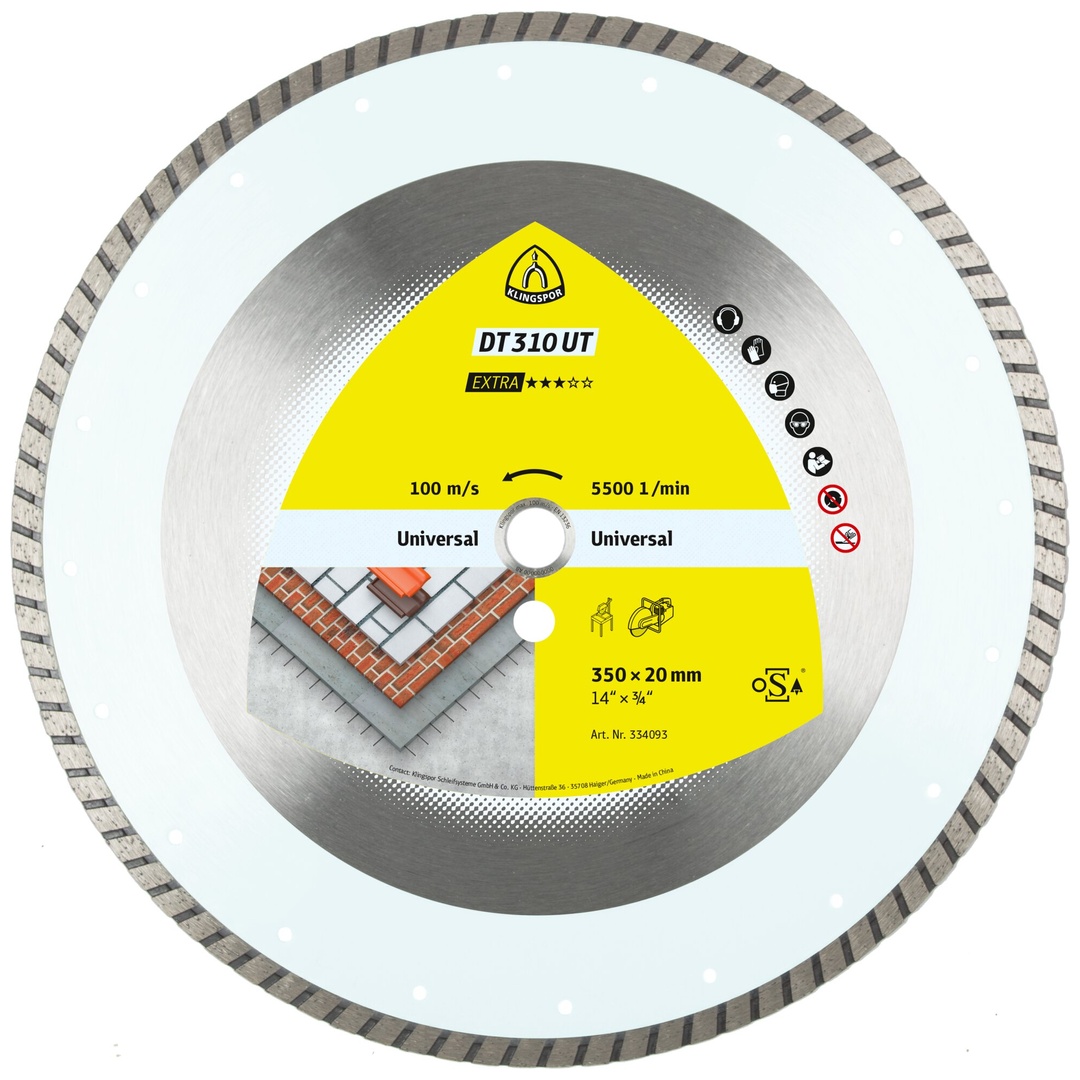 Klingspor DT 310 UT Diamanttrennscheiben, 350 x 3 x 20 mm 3 x 10 mm, geschlossener Rand Turbo