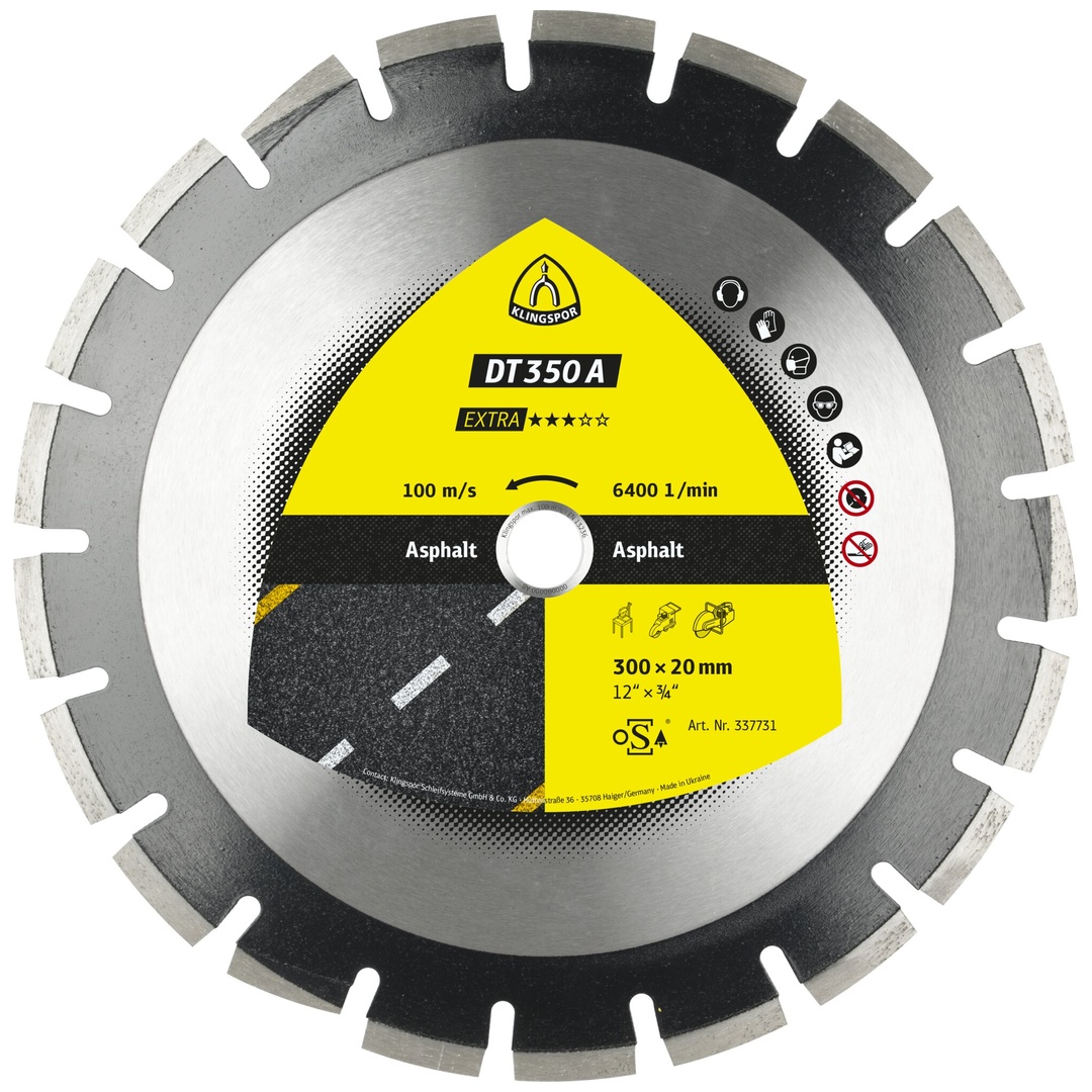 Klingspor DT 350 A Diamanttrennscheiben, 450 x 3,7 x 25,4 mm 28 Segmente 40 x 3,7 x 10 mm, Weitverzahnt