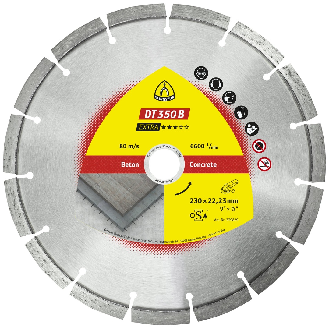 Klingspor DT 350 B Diamanttrennscheiben, 230 x 2,6 x 22,23 mm 15 Segmente 42 x 2,6 x 10 mm, Standardverzahnung