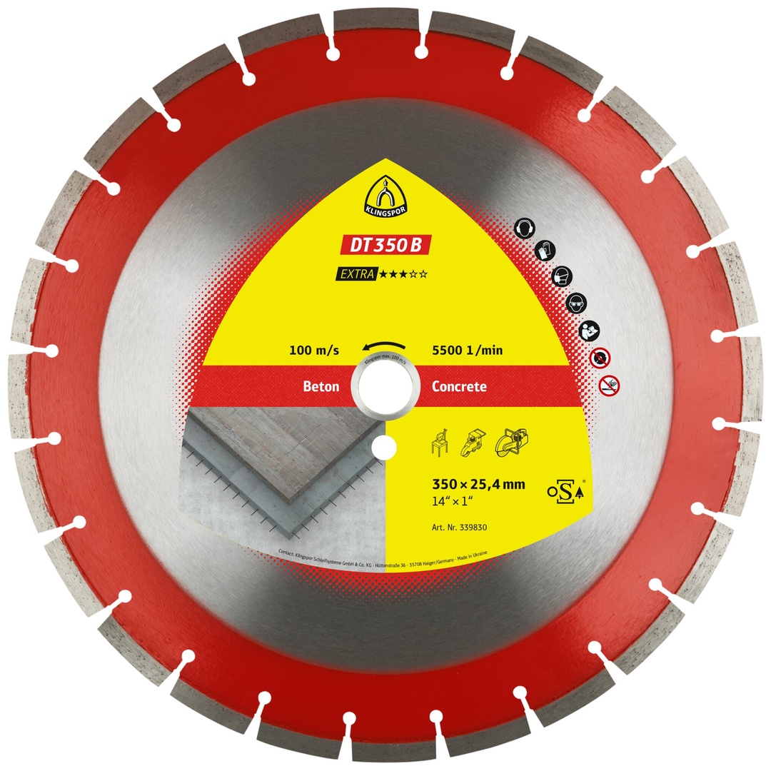 Klingspor DT 350 B Diamanttrennscheiben, 350 x 3 x 25,4 mm 24 Segmente 40 x 3 x 10 mm, Standardverzahnung