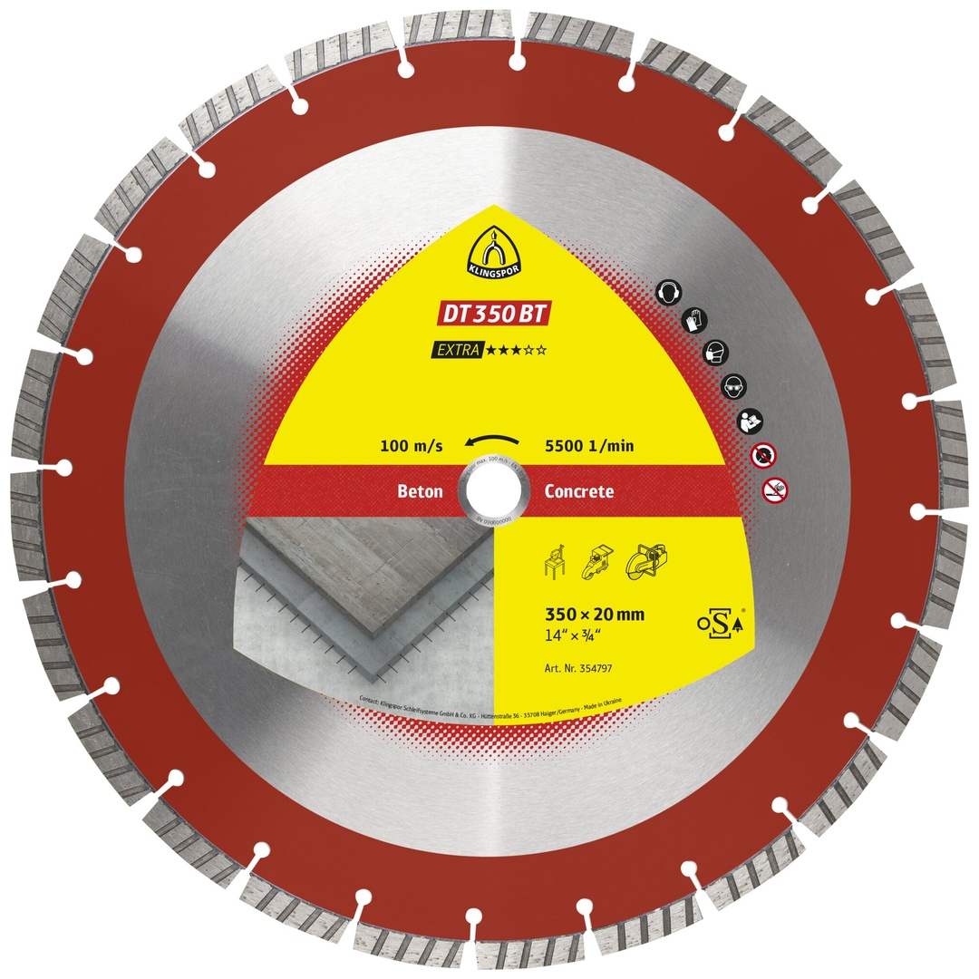 Klingspor DT 350 BT Diamanttrennscheiben, 350 x 3 x 20 mm 24 Segmente 40 x 3 x 10 mm, Standard Turbo