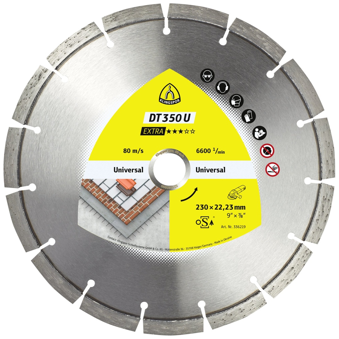 Klingspor DT 350 U Diamanttrennscheiben, 230 x 2,6 x 22,23 mm 15 Segmente 42 x 2,6 x 10 mm, Standardverzahnung