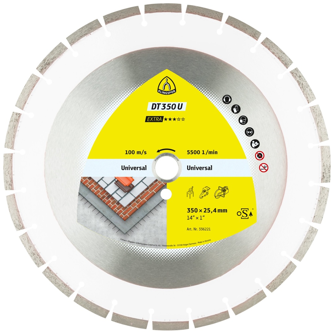 Klingspor DT 350 U Diamanttrennscheiben, 300 x 2,8 x 25,4 mm 21 Segmente 40 x 2,8 x 10 mm, Standardverzahnung