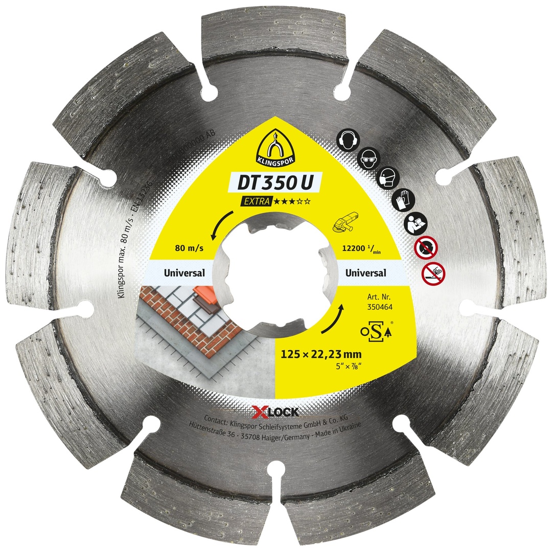 Klingspor DT 350 U Diamanttrennscheiben X-LOCK, 125 x 2,4 x 22,23 mm 9 Segmente 33 x 2,4 x 10 mm, Standardverzahnung