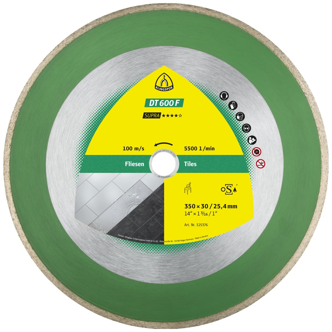 Klingspor DT 600 F Diamanttrennscheiben, 350 x 2 x 30 mm 2 x 7 mm, geschlossener Rand Reduzierring 25,4
