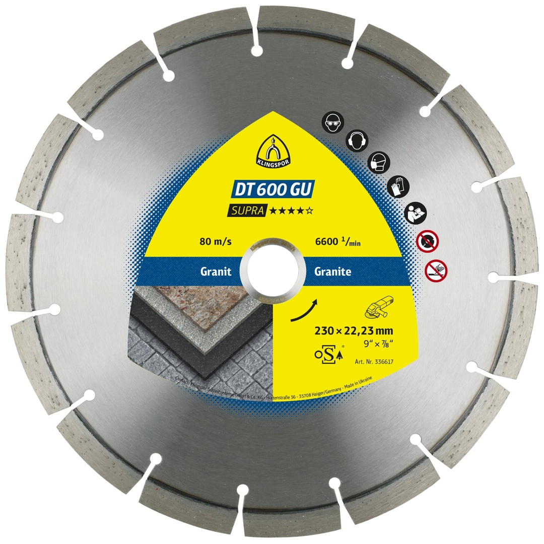Klingspor DT 600 GU Diamanttrennscheiben, 230 x 2,6 x 22,23 mm 15 Segmente 42 x 2,6 x 10 mm, Standardverzahnung
