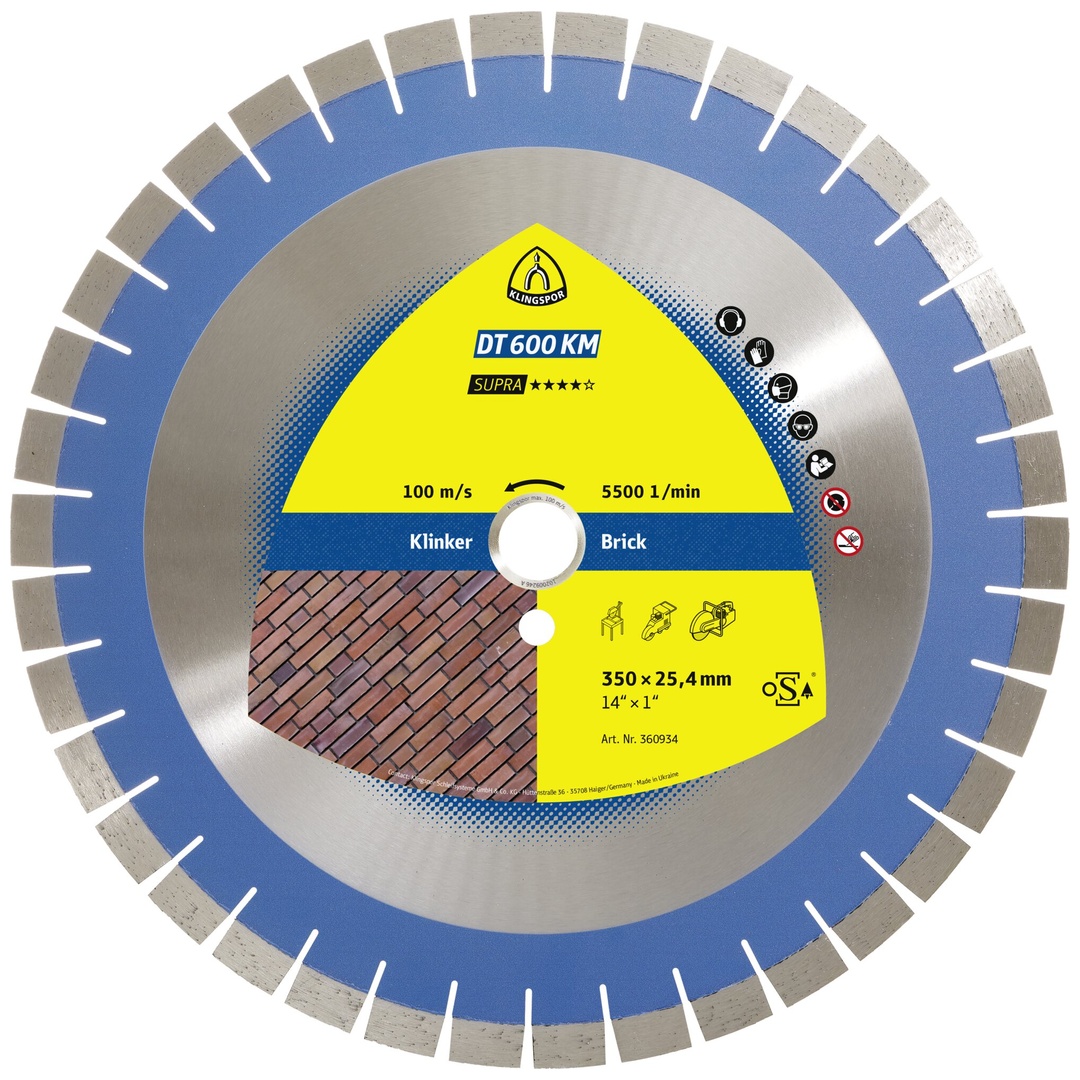 Klingspor DT 600 KM Diamanttrennscheiben, 350 x 3 x 25,4 mm 38 Segmente 24 x 3 x 15 mm, Kurzverzahnung