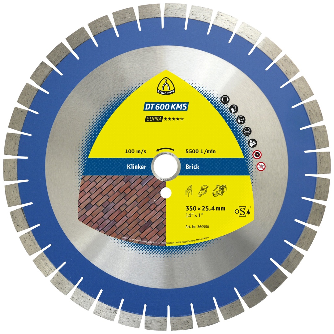 Klingspor DT 600KMS Diamanttrennscheiben, 500 x 3,6 x 60 mm 56 Segmente 24 x 3,6 x 15 mm, Kurzverzahnung Reduzierring 25,4
