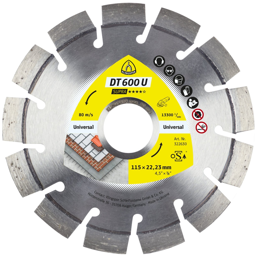 Klingspor DT 600 U Diamanttrennscheiben, 115 x 2,4 x 22,23 mm 13 Segmente 20 x 2,4 x 9 mm, Kurzverzahnung