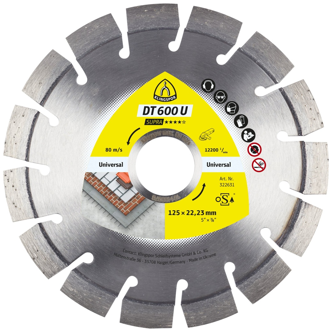 Klingspor DT 600 U Diamanttrennscheiben, 150 x 2,4 x 22,23 mm 18 Segmente 20 x 2,4 x 9 mm, Kurzverzahnung