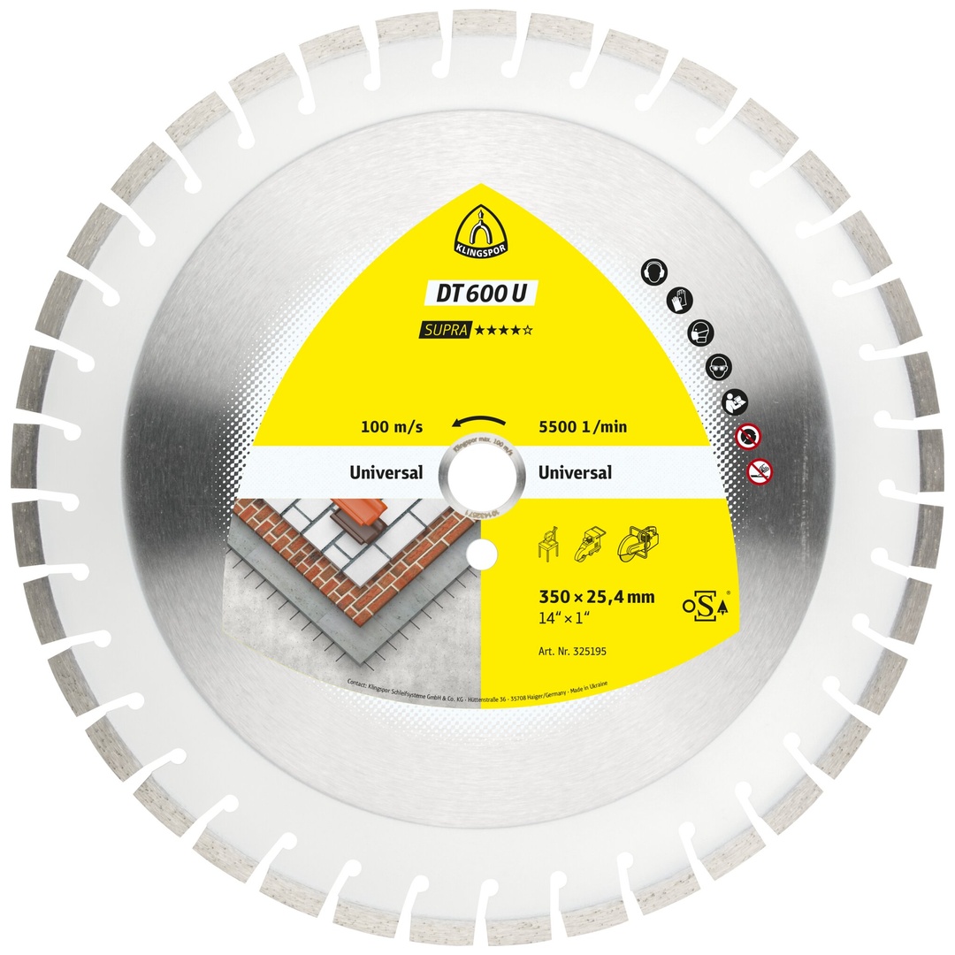 Klingspor DT 600 U Diamanttrennscheiben, 350 x 3 x 25,4 mm 37 Segmente 24 x 3 x 10 mm, Kurzverzahnung