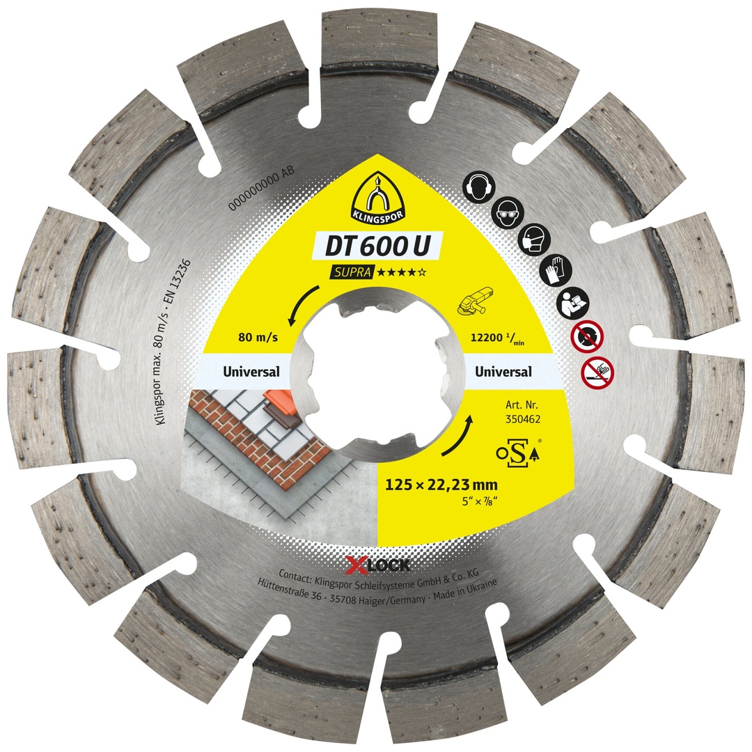 Klingspor DT 600 U Diamanttrennscheiben X-LOCK, 125 x 2,4 x 22,23 mm 15 Segmente 20 x 2,4 x 9 mm, Kurzverzahnung