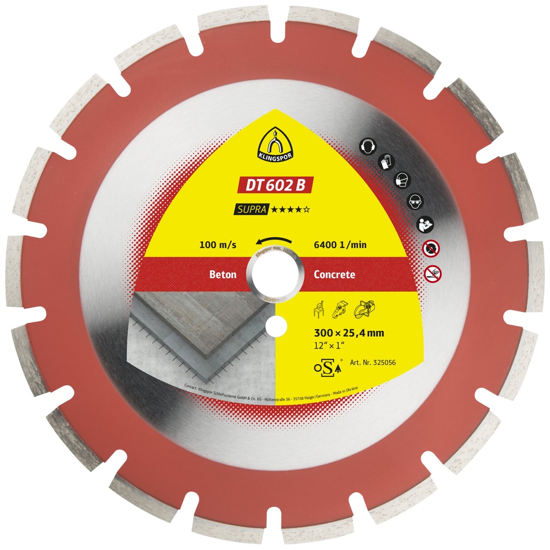 Klingspor DT 602 B Diamanttrennscheiben, 300 x 2,8 x 25,4 mm 18 Segmente 40 x 2,8 x 9 mm, Weitverzahnt