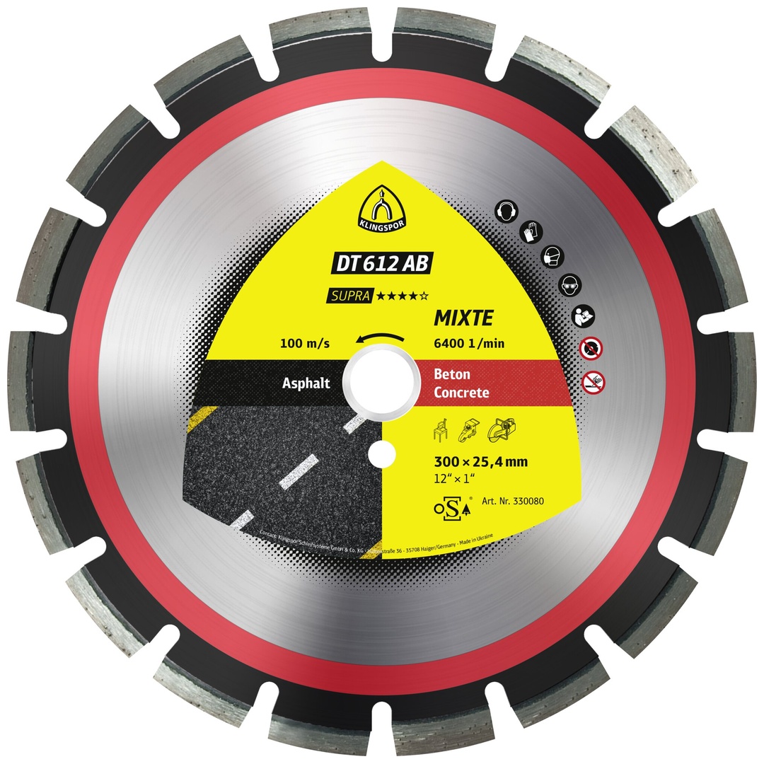 Klingspor DT 612 AB Diamanttrennscheiben, 350 x 3,2 x 25,4 mm 21 Segmente 40 x 3,2 x 10 mm, Weitverzahnt