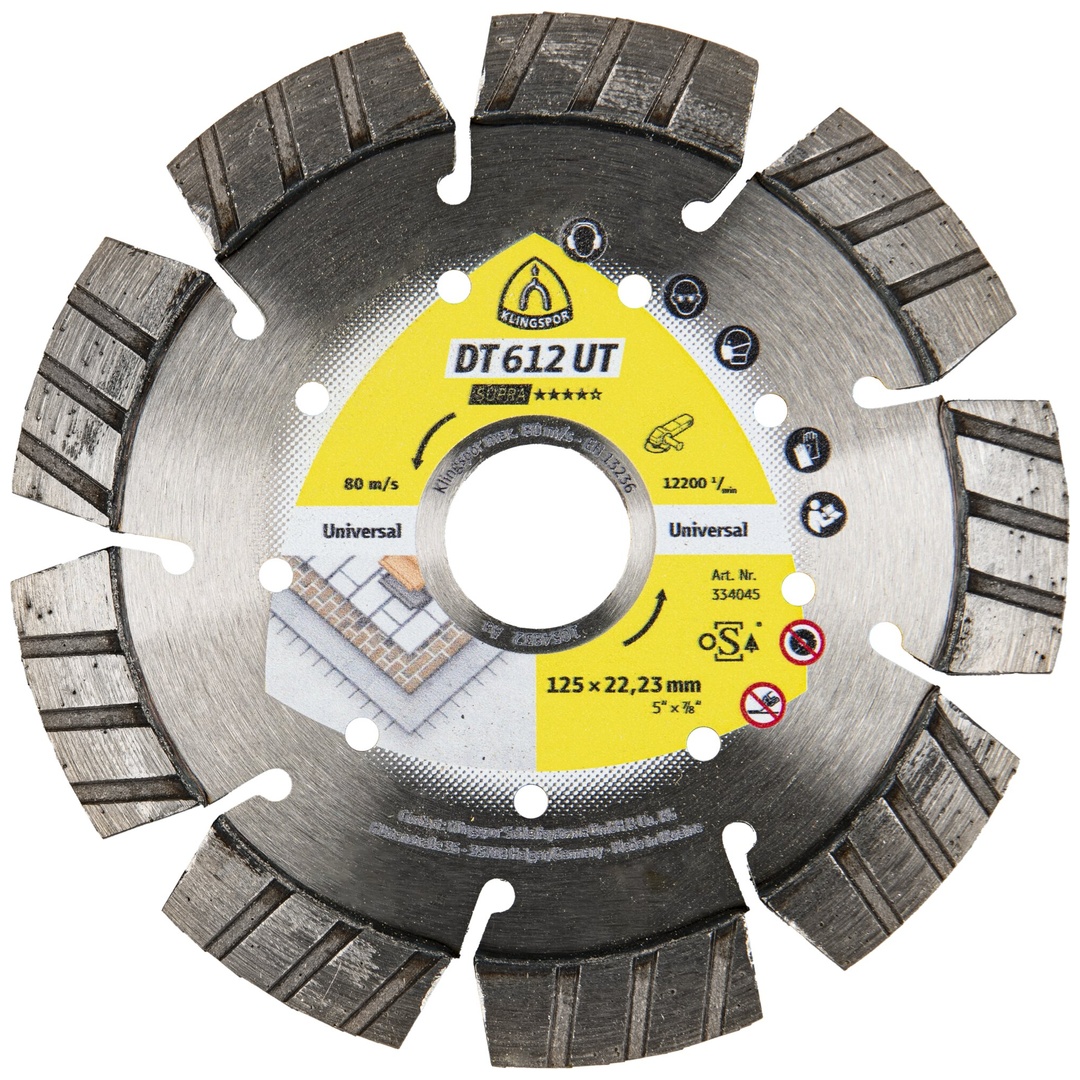 Klingspor DT 612 UT Diamanttrennscheiben, 125 x 2,4 x 22,23 mm 9 Segmente 33 x 2,4 x 12 mm, Standard Turbo
