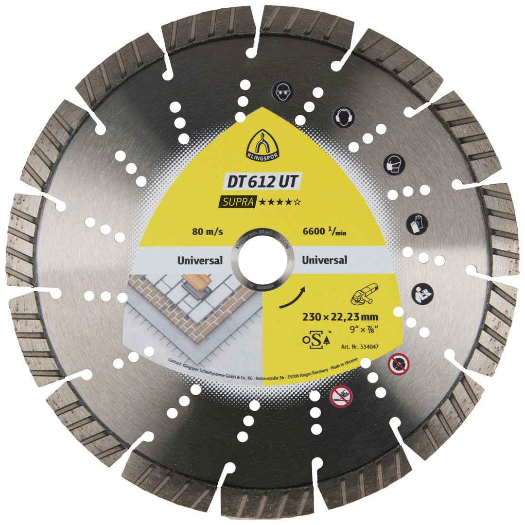 Klingspor DT 612 UT Diamanttrennscheiben, 230 x 2,6 x 22,23 mm 15 Segmente 42 x 2,6 x 12 mm, Standard Turbo