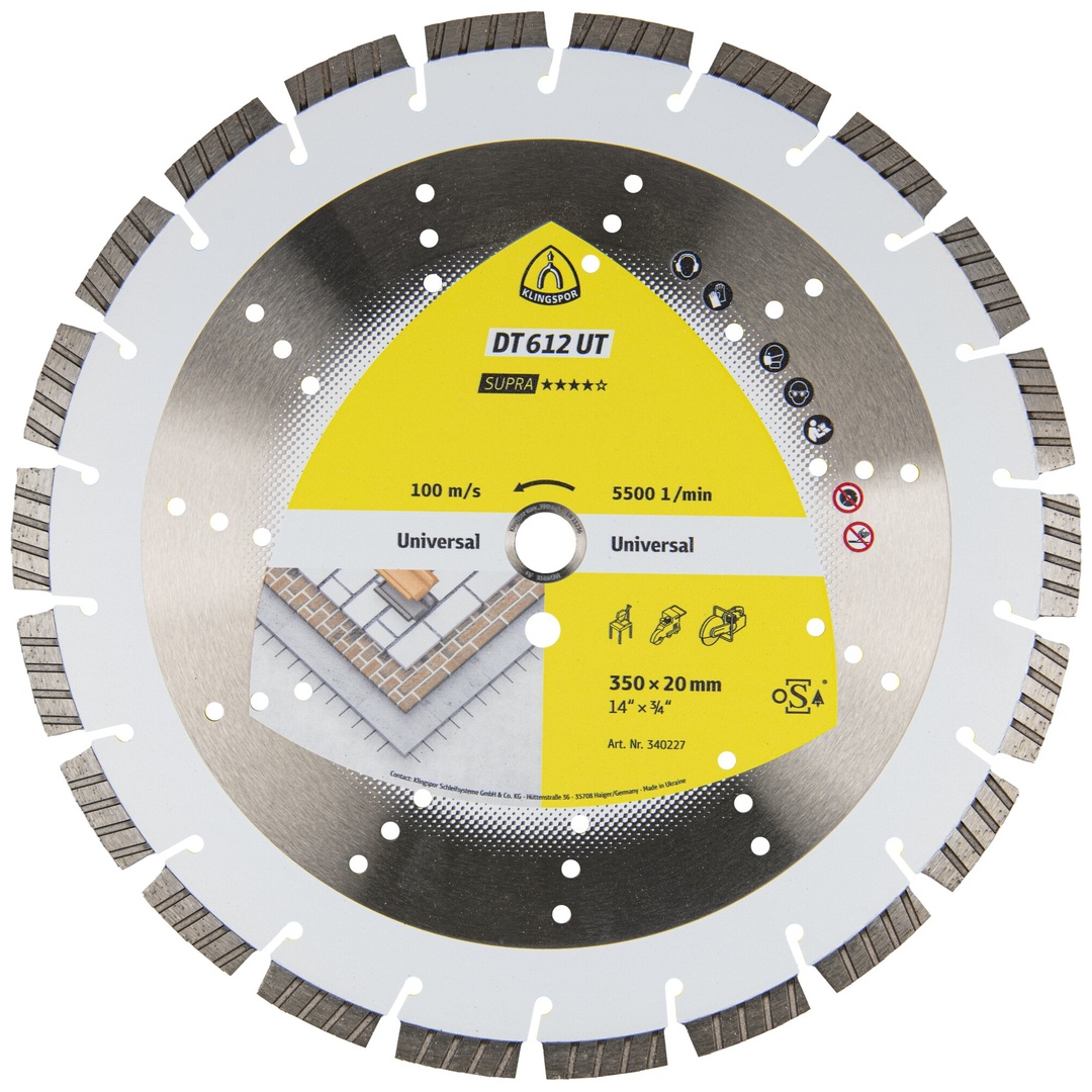 Klingspor DT 612 UT Diamanttrennscheiben, 350 x 3 x 20 mm 22 Segmente 40 x 3 x 12 mm, Standard Turbo