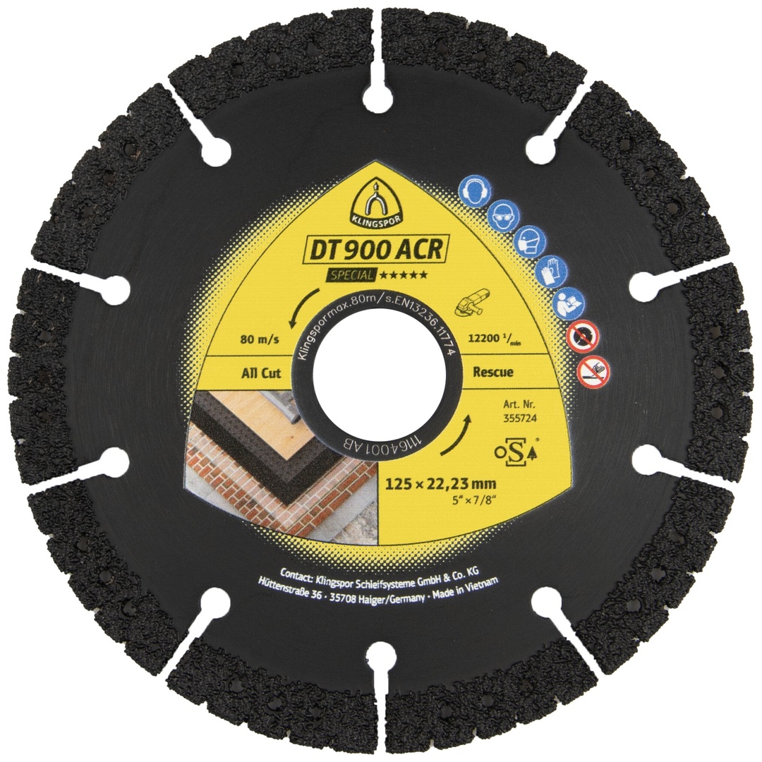 Klingspor DT 900ACR Diamanttrennscheiben, 125 x 2,8 x 22,23 mm 10 Segmente 45 x 2,8 x 10 mm, VG - Vakuumgelötet