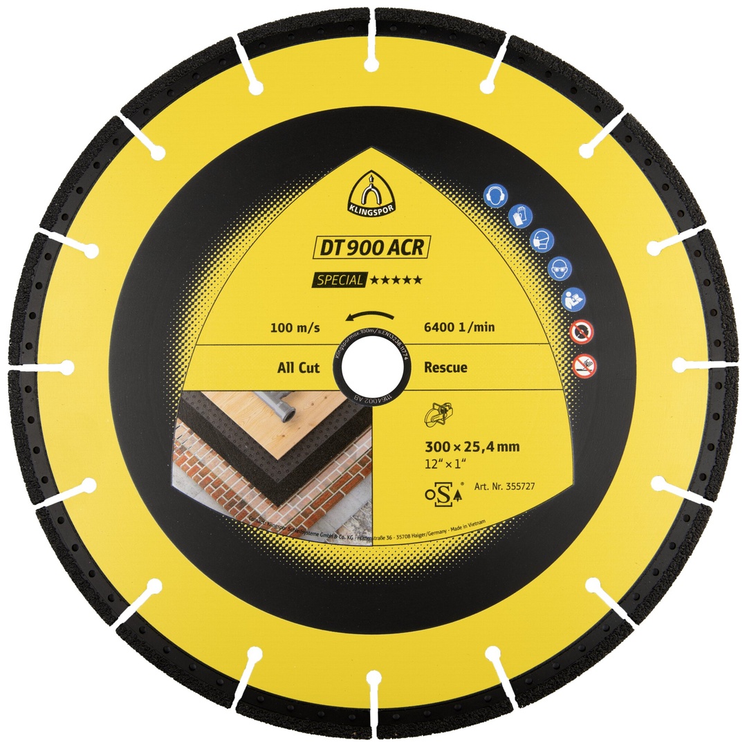 Klingspor DT 900ACR Diamanttrennscheiben, 300 x 3,1 x 25,4 mm 20 Segmente 57 x 3,1 x 6 mm, VG - Vakuumgelötet