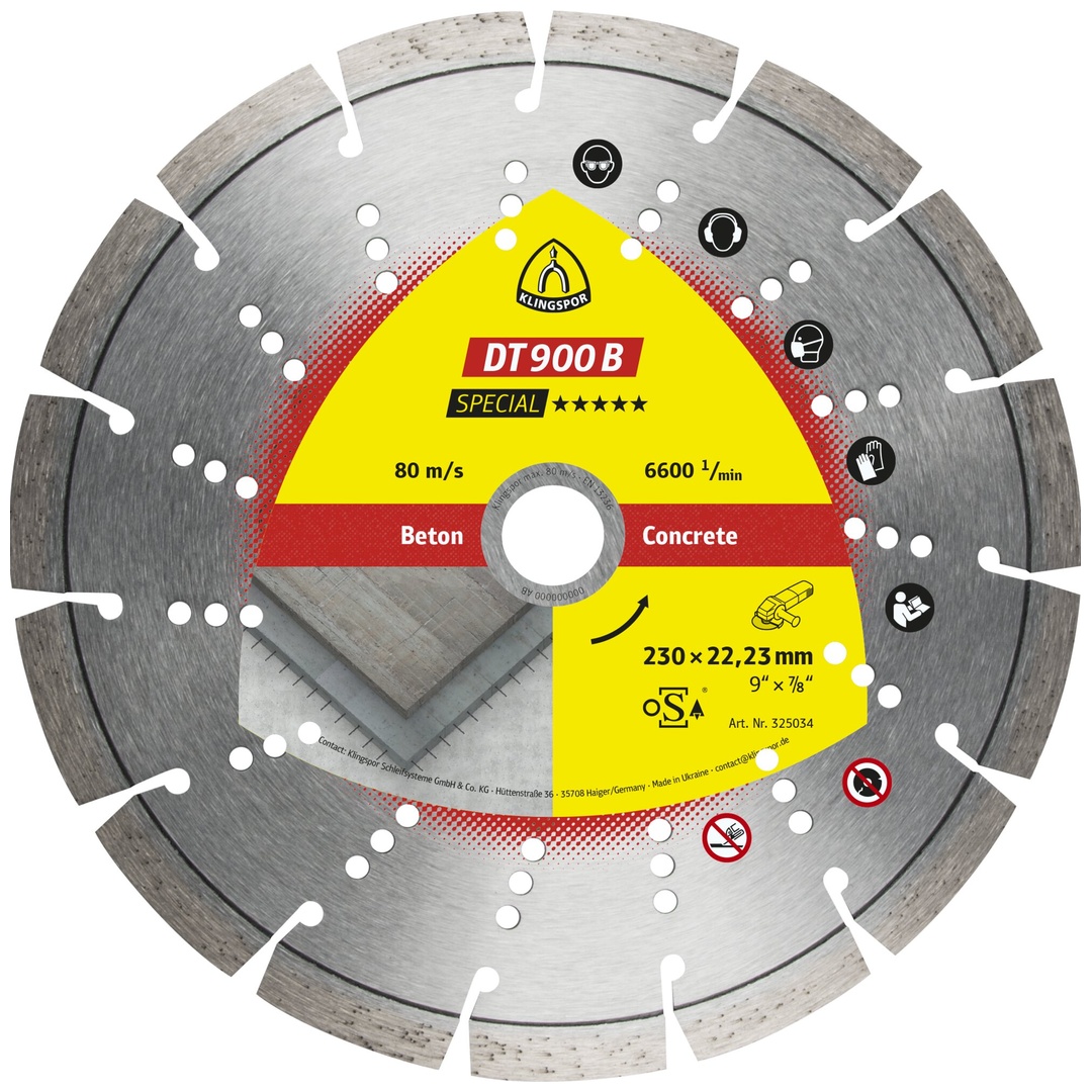 Klingspor DT 900 B Diamanttrennscheiben, 180 x 2,6 x 22,23 mm 11 Segmente 42 x 2,6 x 12 mm, Standardverzahnung
