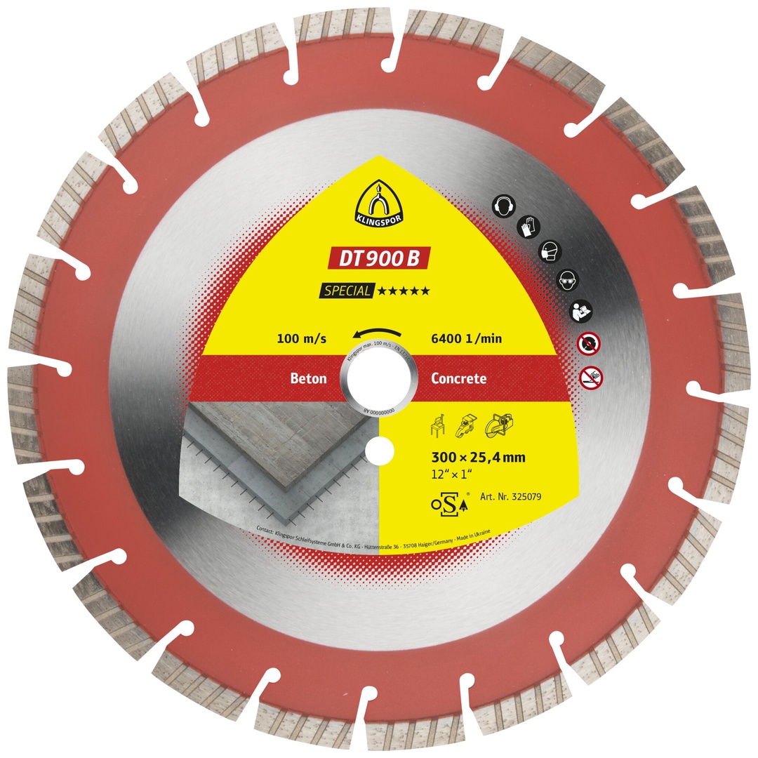 Klingspor DT 900 B Diamanttrennscheiben, 300 x 2,8 x 25,4 mm 20 Segmente 40 x 2,8 x 12 mm, Standard Turbo
