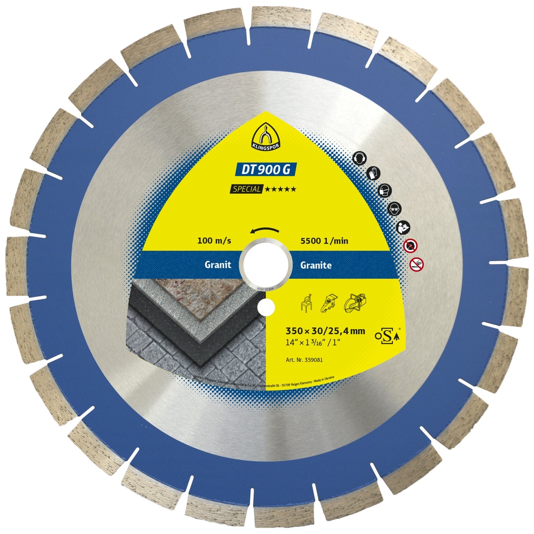 Klingspor DT 900 G Diamanttrennscheiben, 350 x 3 x 30 mm 23 Segmente 40 x 3 x 14 mm, Standardverzahnung Reduzierring 25,4