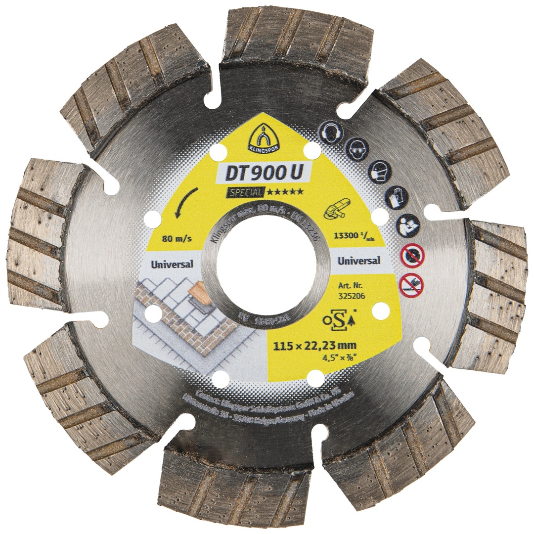 Klingspor DT 900 U Diamanttrennscheiben, 115 x 2,4 x 22,23 mm 8 Segmente 33 x 2,4 x 12 mm, Standard Turbo