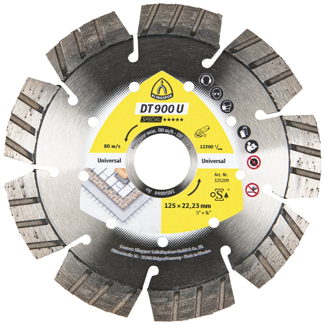 Klingspor DT 900 U Diamanttrennscheiben, 125 x 2,4 x 22,23 mm 9 Segmente 33 x 2,4 x 12 mm, Standard Turbo