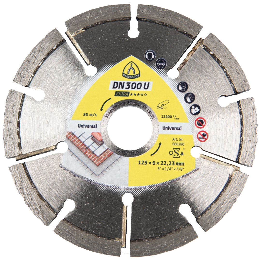 Klingspor DN 300 U Diamanttrennscheiben, 125 x 6 x 22,23 mm 10 Segmente 32 x 6 x 7 mm, Standardverzahnung