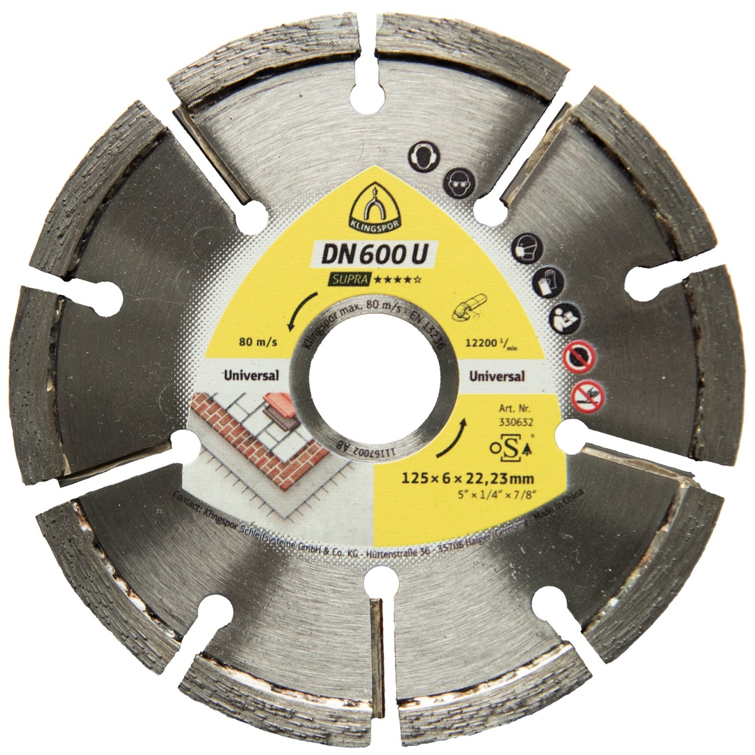Klingspor DN 600 U Diamanttrennscheiben, 125 x 10 x 22,23 mm 10 Segmente 32 x 10 x 7 mm, Standardverzahnung