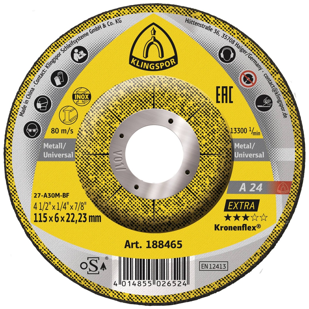 Klingspor A 24 EX Schruppscheiben, 115 x 6 x 22,23 mm gekröpft