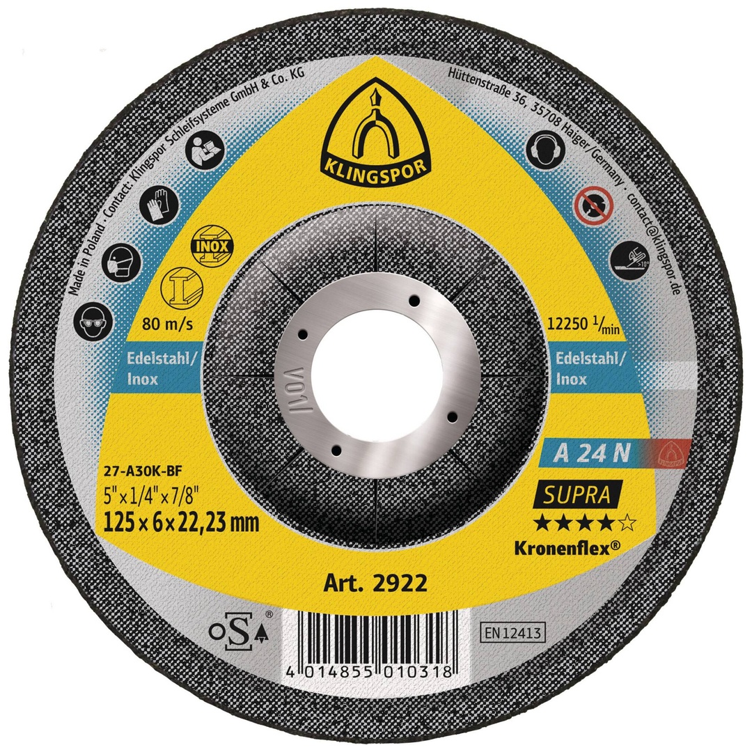 Klingspor A 24 N Schruppscheiben, 125 x 6 x 22,23 mm gekröpft