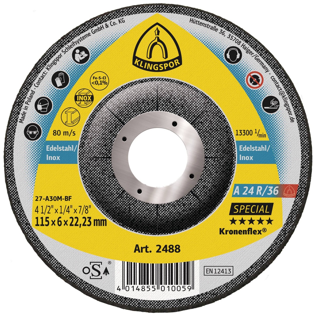 Klingspor A 24 R 36 Schruppscheiben, 115 x 6 x 22,23 mm gekröpft