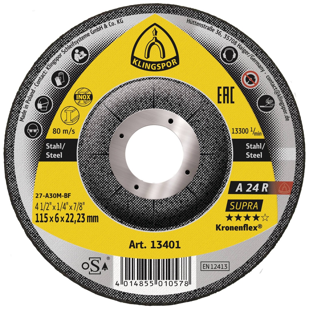 Klingspor A 24 R Schruppscheiben, 115 x 6 x 22,23 mm gekröpft