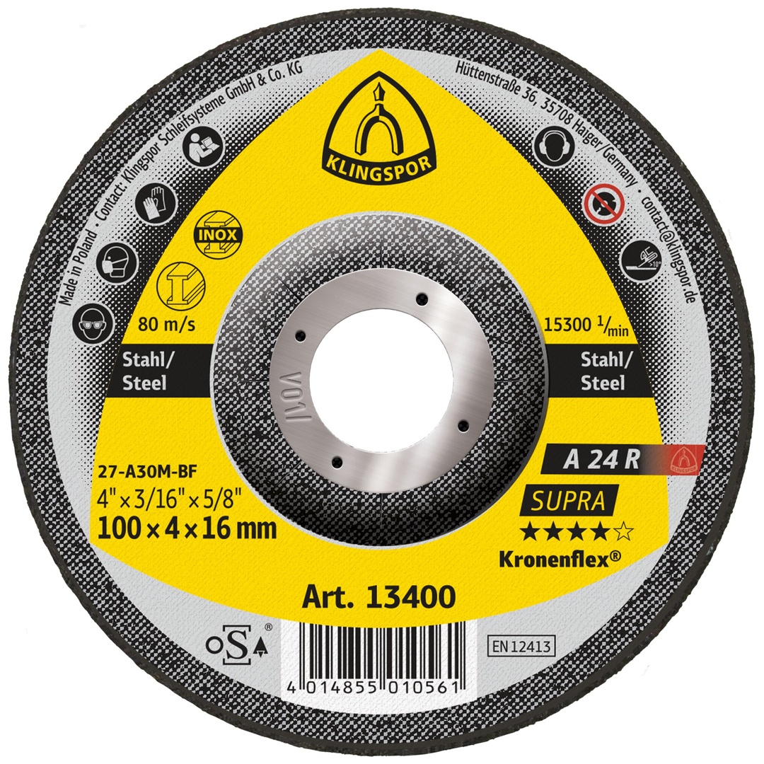 Klingspor A 24 R Schruppscheiben, 100 x 4 x 16 mm gekröpft