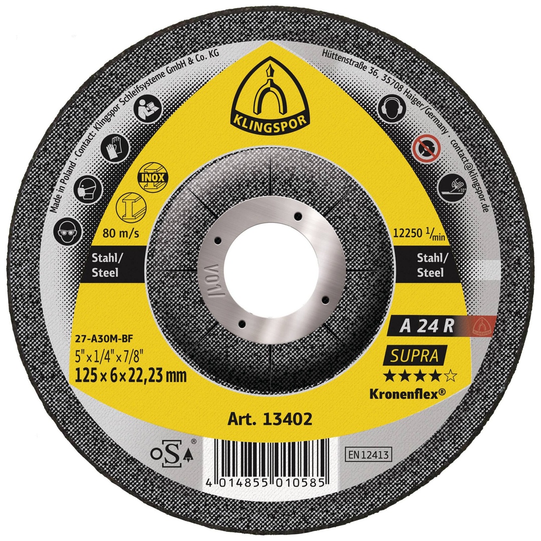 Klingspor A 24 R Schruppscheiben, 125 x 6 x 22,23 mm gekröpft