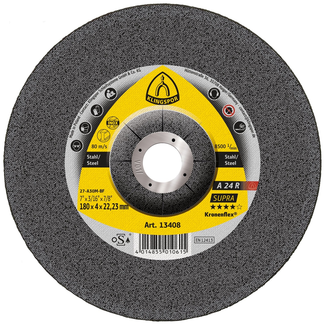 Klingspor A 24 R Schruppscheiben, 180 x 4 x 22,23 mm gekröpft