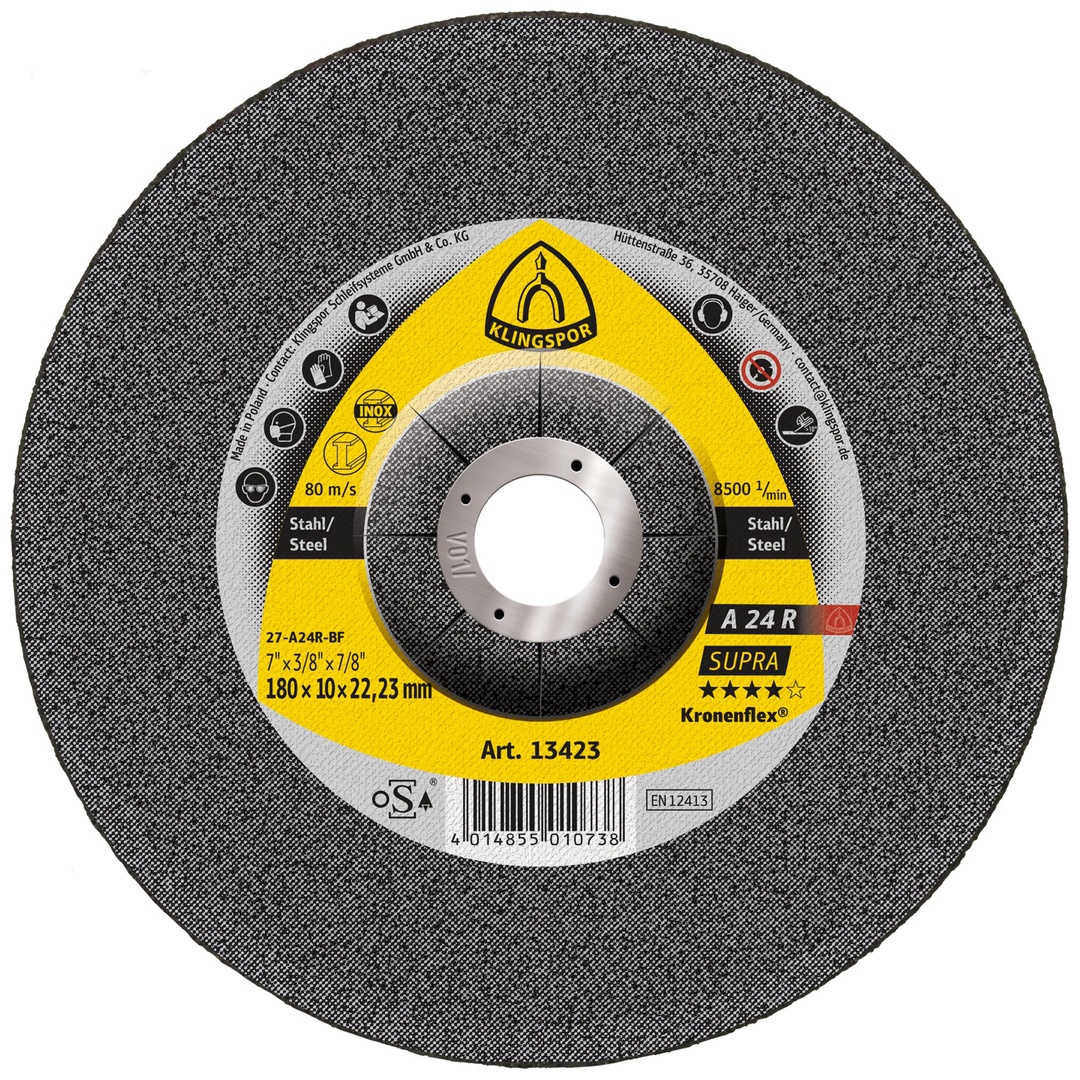Klingspor A 24 R Schruppscheiben, 180 x 10 x 22,23 mm gekröpft
